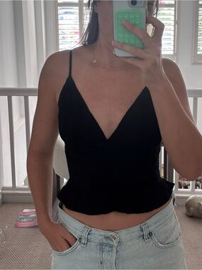 Black V-Neck Peplum Cami Top